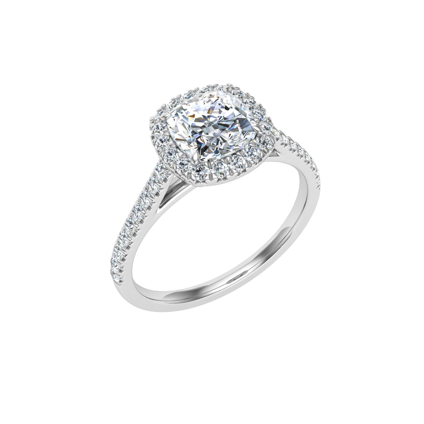 Jewel Cushion Cut Halo Moissanite Engagement Ring White Gold